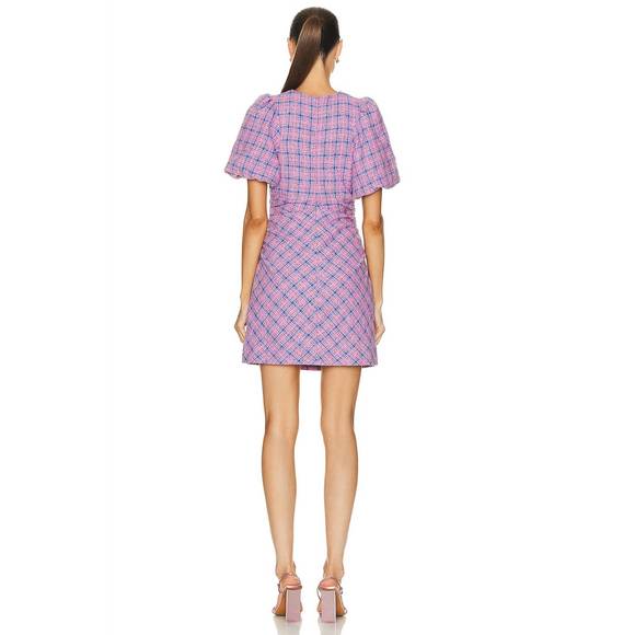 NEW GANNI check suiting mini dress in wild orchid - Picture 4 of 4